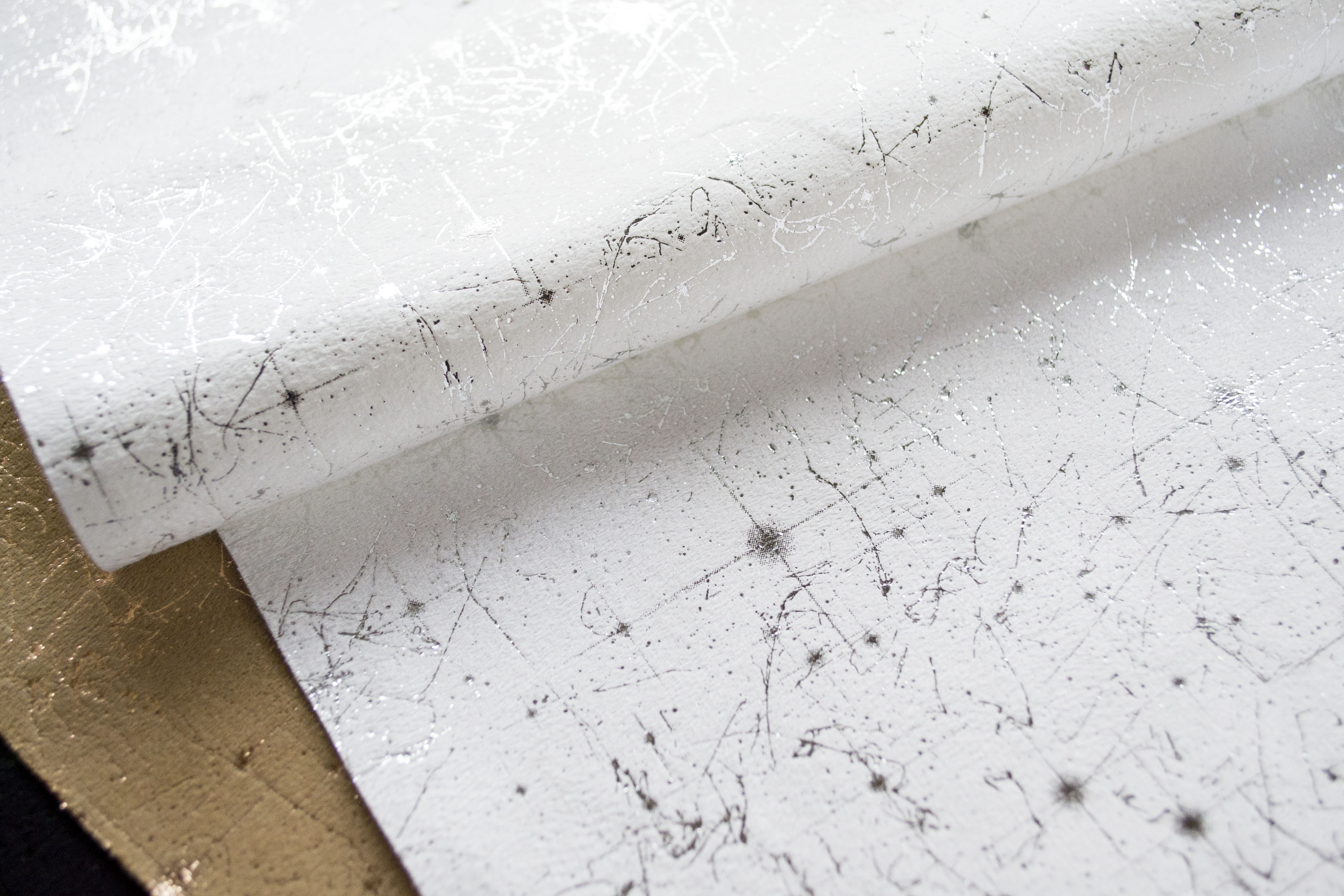 Флисовая ткань с фольгированием, "Паутинка", Белый+серебро, 35х70 см