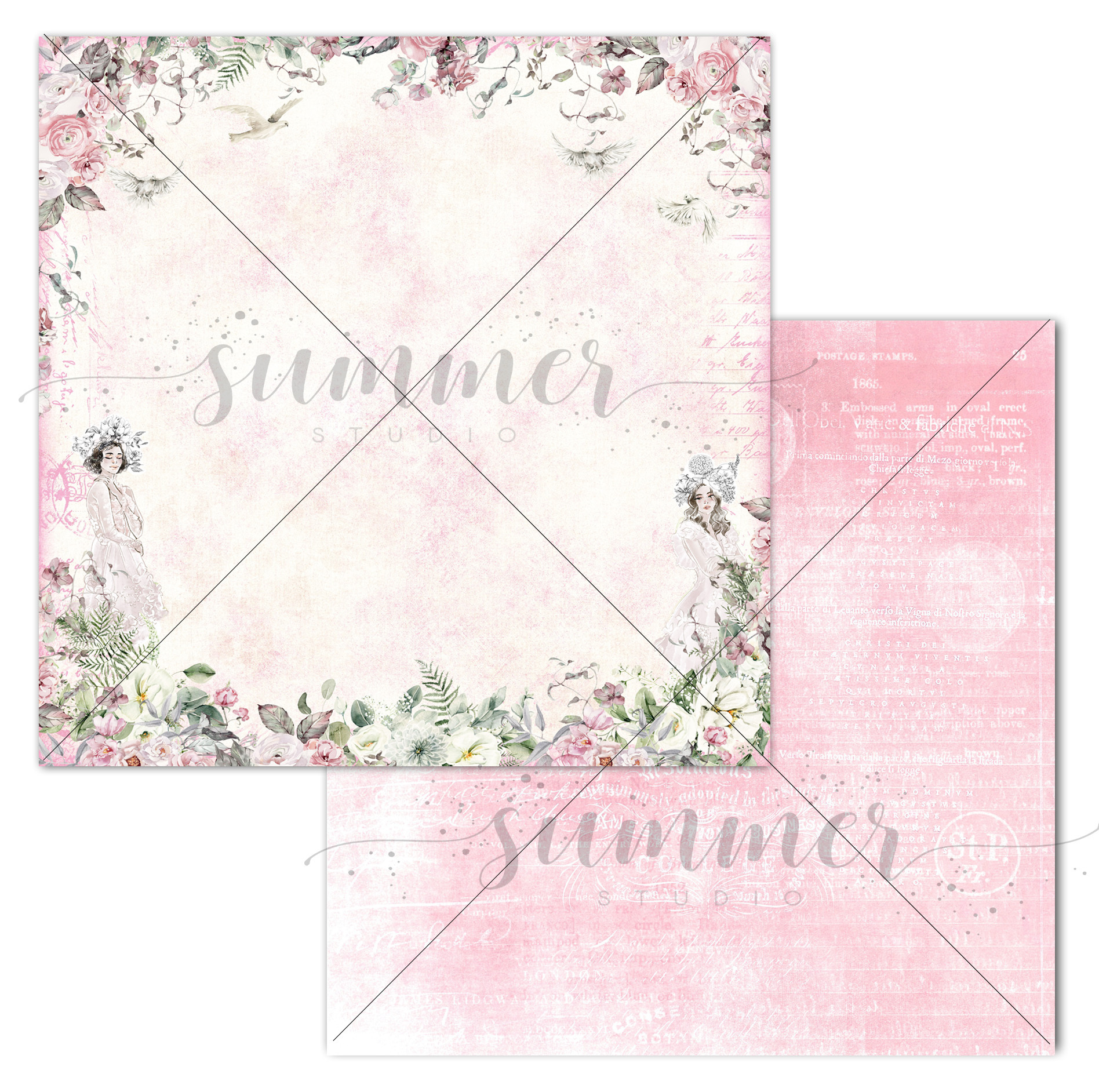 Лист двусторонней бумаги "Simple together" 30,5х30,5 см (190 г/м), коллекция "Blooming Day", от Summer Studio