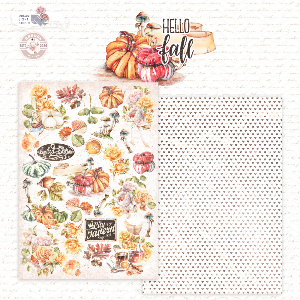 Лист двусторонней бумаги DB0023-06 из коллекции Hello, Fall, A4, пл. 190 г/м, от DreamLight Studio