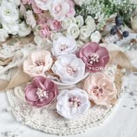 Тканевые цветы матовые, розовый персик, пыльная роза и белый, от FERD - FLOWERS