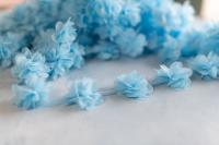 Тесьма шифоновые цветки, голубой, 1 ярд