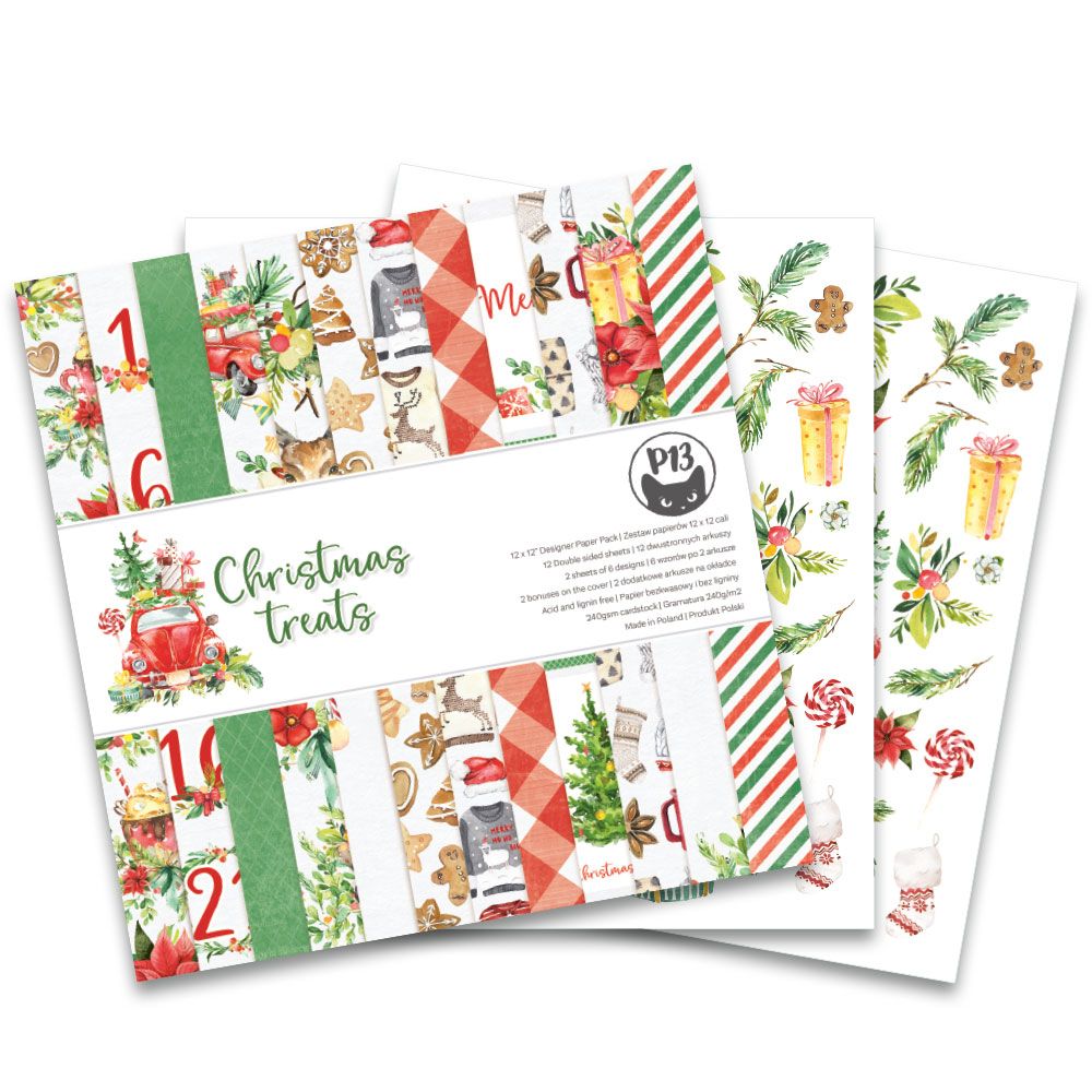 Набор двусторонней бумаги Christmas treats от P13, 30х30 см, 12 листов + 2 бонусных, 240 г/м