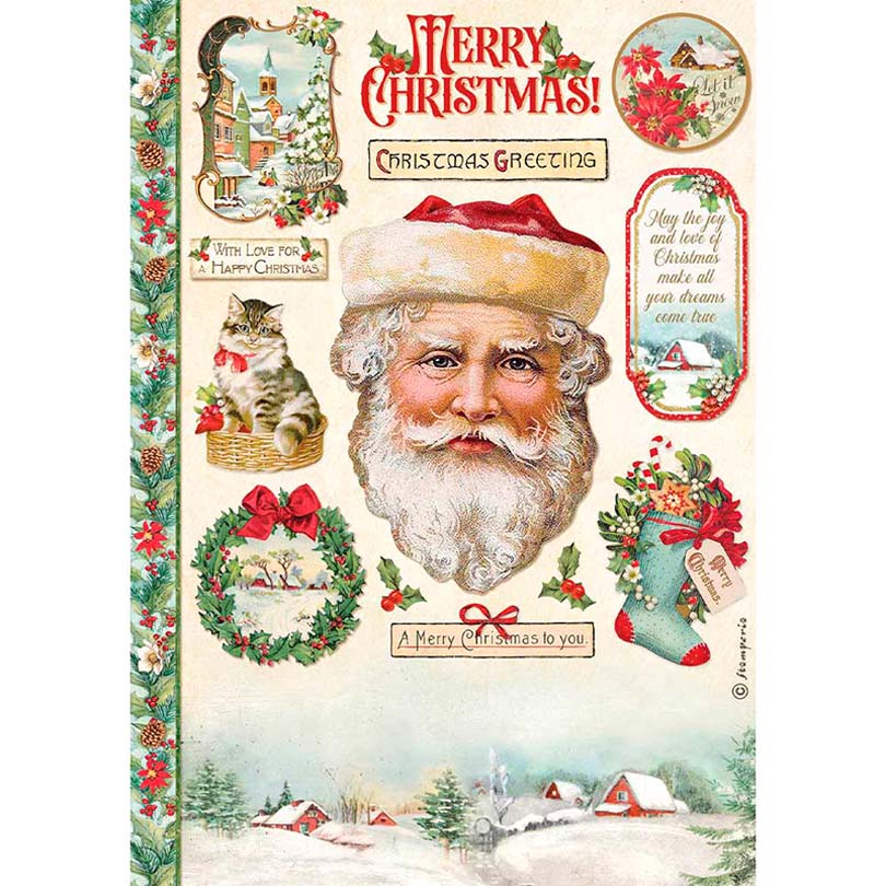 Рисовая бумага А4 "Classic Christmas Santa Claus" от Stamperia, DFSA4593