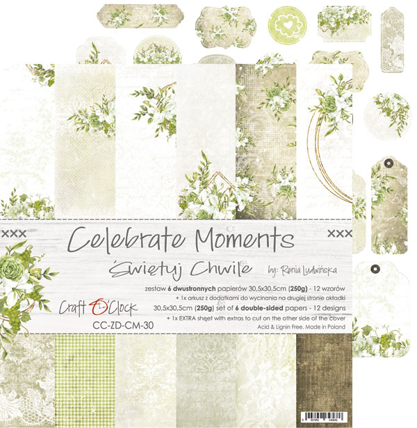 Набор двусторонней бумаги CELEBRATE MOMENTS 30,5x30,5cm, 250 гр/кв.м, 6 л.+ бонус, от Craft O'Clock