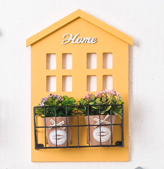 Декоративная панель домик Home с металлической полочкой Желтый