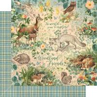 Лист двусторонней бумаги "Woodland Friends" из коллекции "Woodland Friends", 30,5х30,5 см, от Graphic 45
