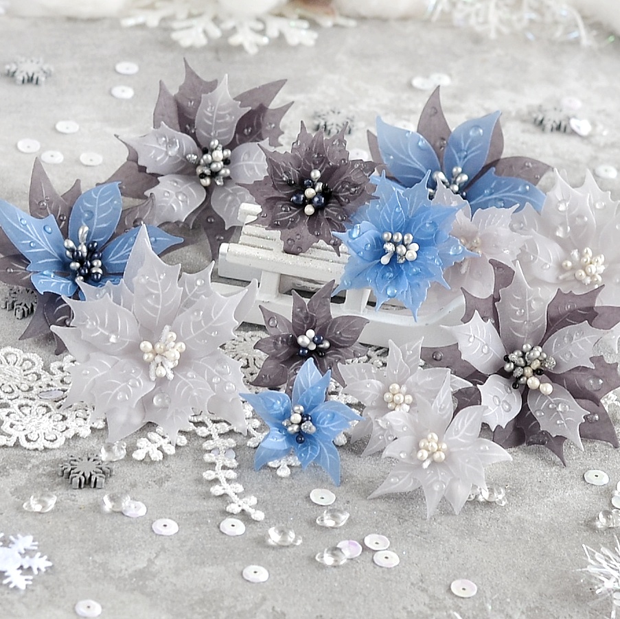 Набор цветов из кальки "Пуансеттии" серо-голубой, 13 шт,  от Ваниной Оксаны