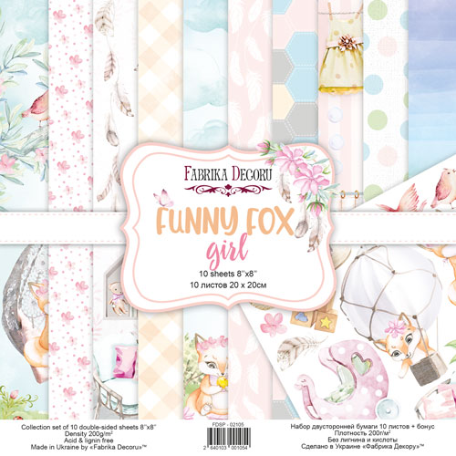 Набор скрапбумаги Funny fox girl 20x20 см 10 листов 200 гр/кв.м, от Fabrika Decoru