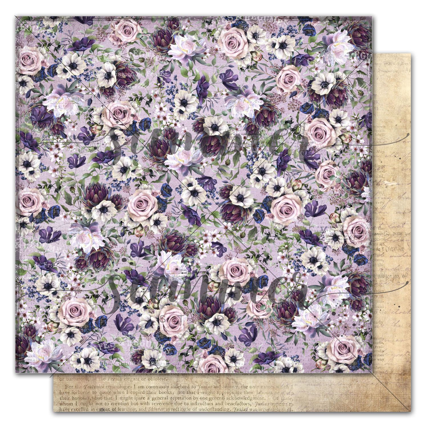 Лист двусторонней бумаги "Floral fields" 30,5х30,5 см (190 г/м), коллекция "Darkness", от Summer Studio