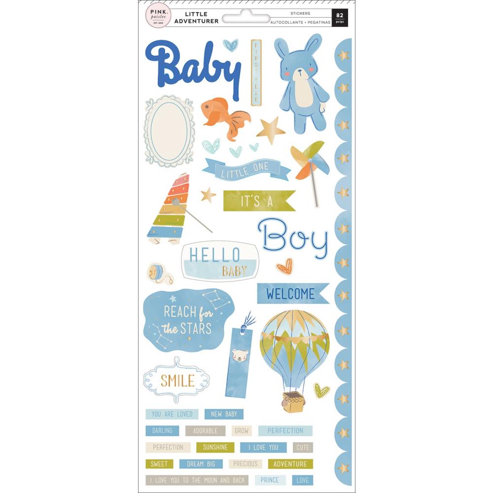 Наклейки с фольгированием Boy Accents & Phrases Little Adventurer Cardstock Stickers от Pink Paislee