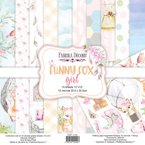 Набор скрапбумаги Funny fox girl 30,5x30,5 см 10 листов 200 гр/кв.м, от Fabrika Decoru