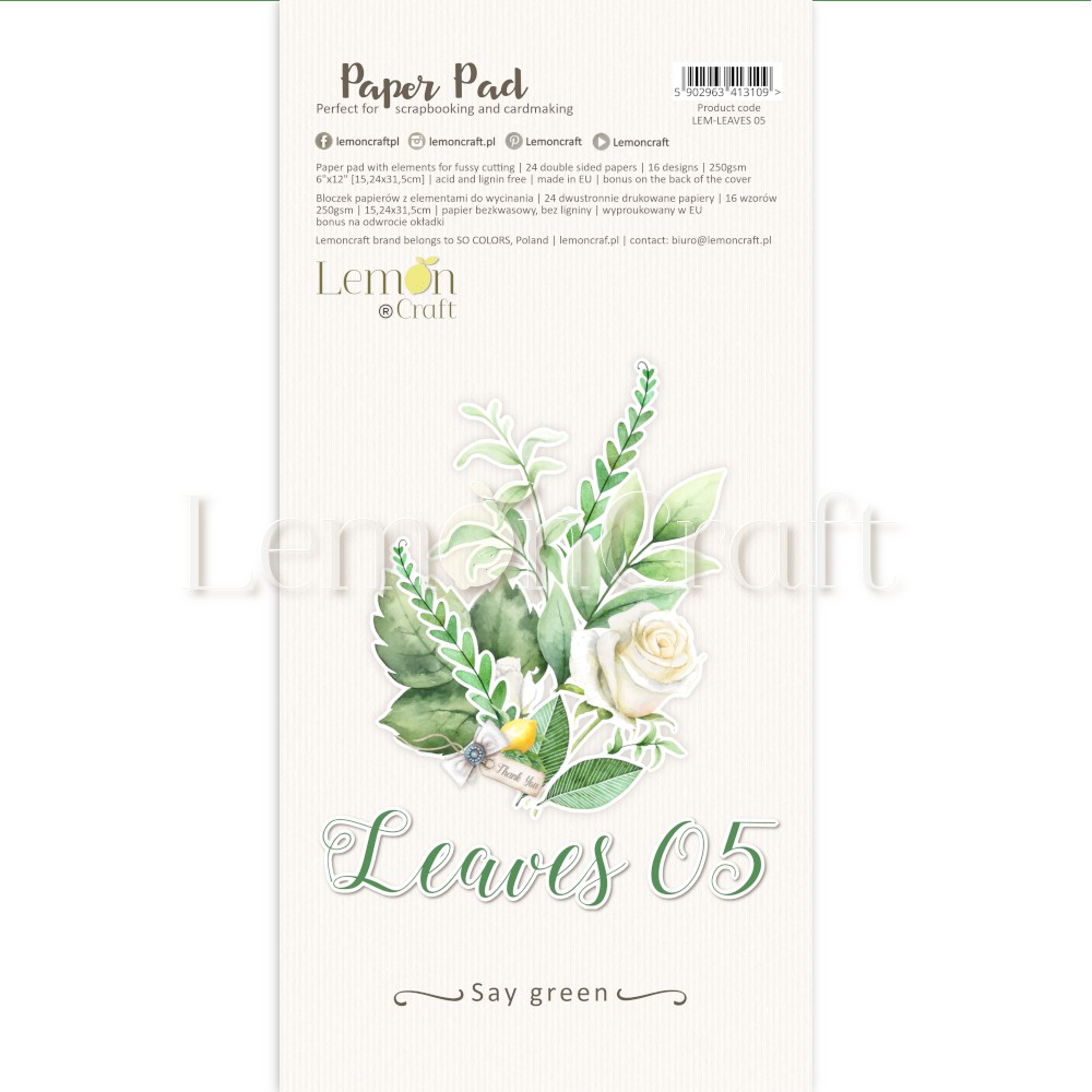 Leaves 05 - 1/3 Набора двусторонней бумаги для вырезания - от Lemoncraft, 15,24x30,5 см, 8 листов, 250 гр/кв.м