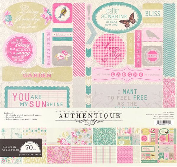 Набор бумаги Flourish от Authentique 30,5х30,5 см, 12 двусторонних листов + наклейки + высечки