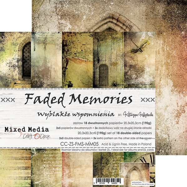 1/3 набора двусторонней бумаги FADED MEMORIES 20,3x20,3 см, 190 гр, 5 л.+ бонус, от Craft O'Clock