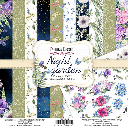 Набор скрапбумаги Night garden 30,5x30,5 см 10 листов, от Fabrika Decoru