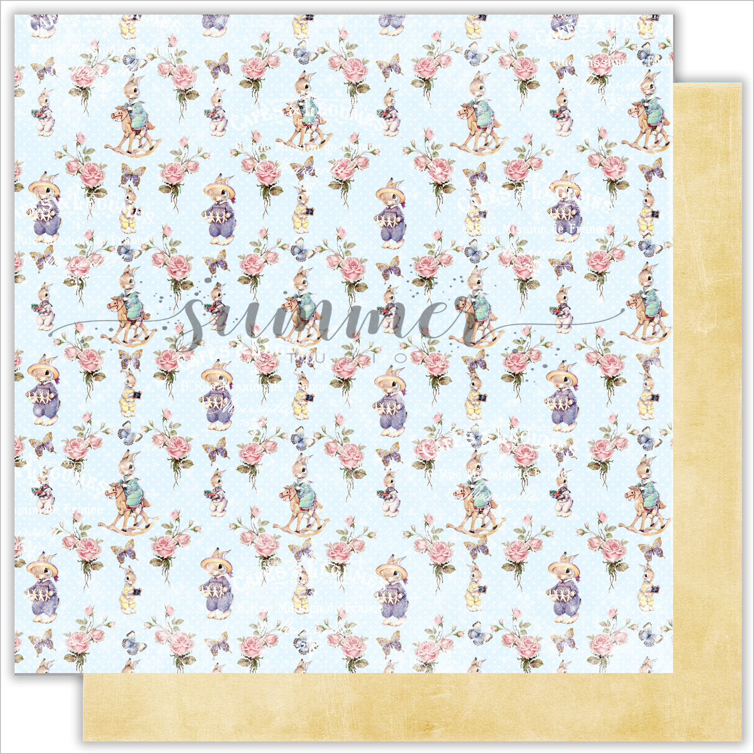 Лист двусторонней бумаги "Вunnies" 30,5х30,5 см (190 г/м), коллекция "My Honey Bunny", от Summer Studio