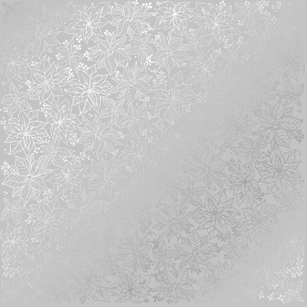 Лист односторонней бумаги с фольгированием Silver Poinsettia Gray от Фабрика Декору, 30,5 х 30,5 см
