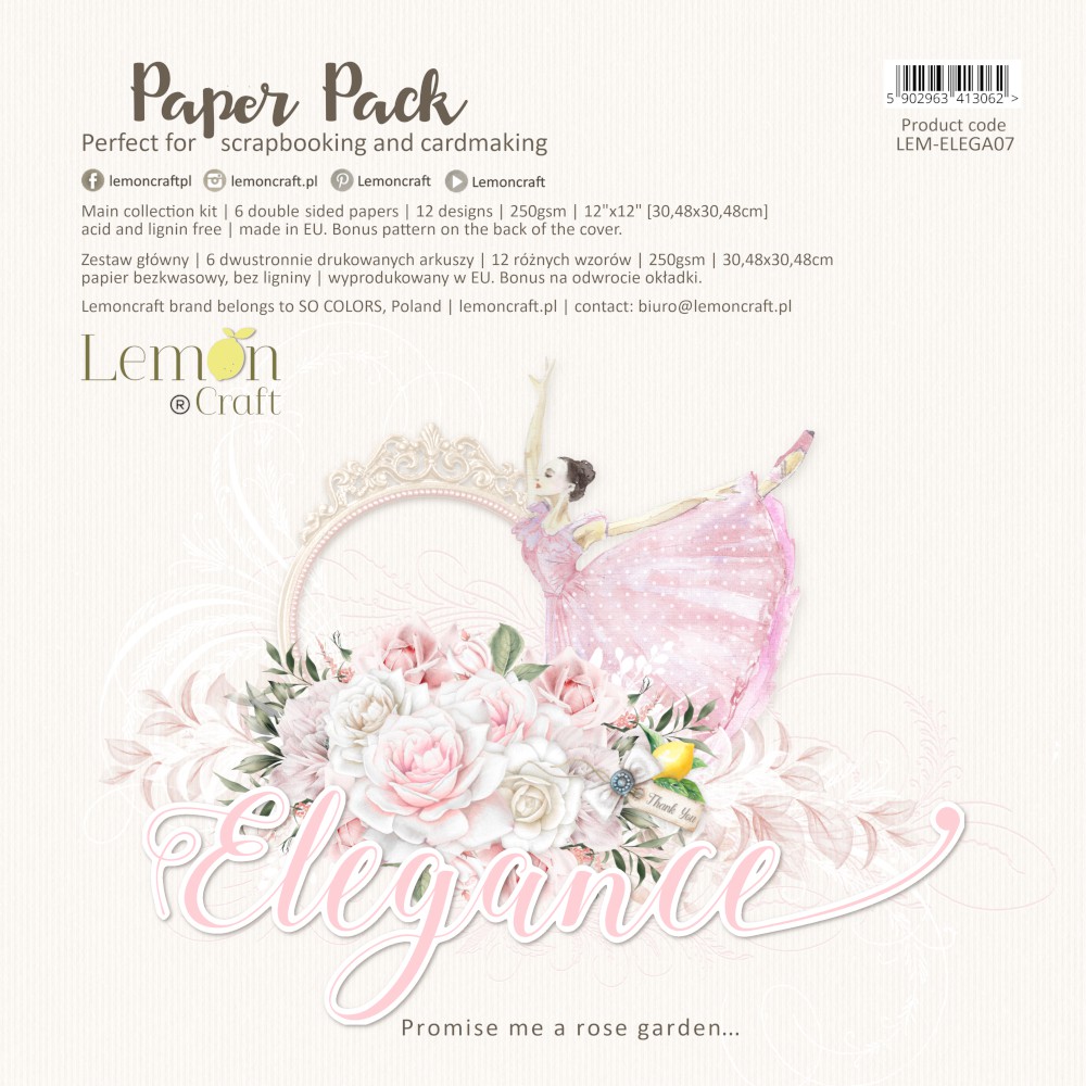Набор двусторонней бумаги ELEGANCE от Lemoncraft, 30x30 см, 6 листов+бонус, плотность 250 гр/м2