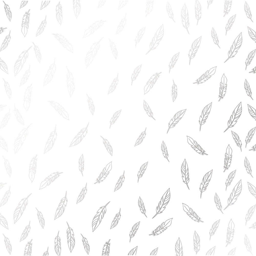 Лист односторонней бумаги с фольгированием Silver Feather White от Фабрика Декору, 30,5 х 30,5 см
