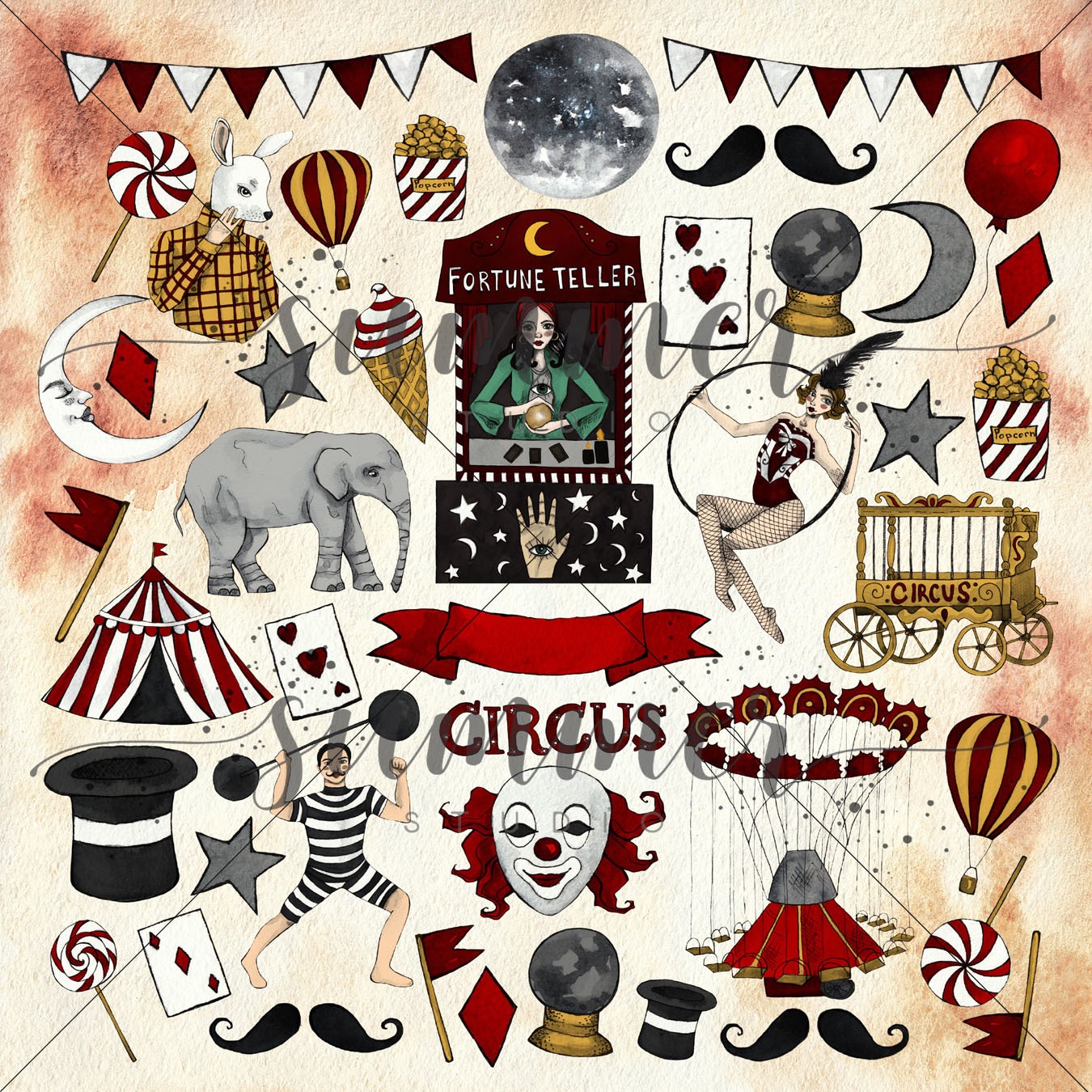 Лист для вырезания "Circus elements" 30,5х30,5 см (250 г/м), от Summer Studio