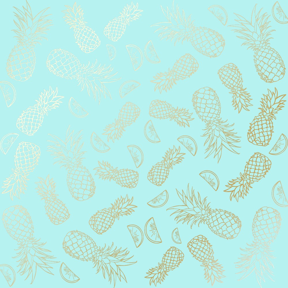Лист односторонней бумаги с фольгированием Golden Pineapple Turquoise от Фабрика Декору, 30,5 х 30,5 см