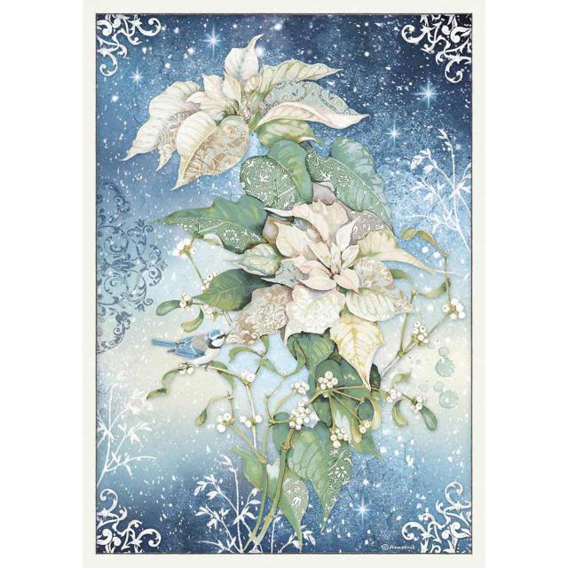 Рисовая бумага А3 "POINSETTIA WHITE" к коллекции "Winter Tales" от Stamperia, DFSA3070