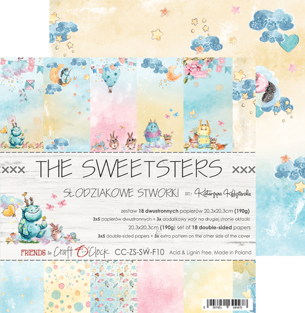 1/3 набора двусторонней бумаги THE SWEETSTERS, 20,3x20.3cm, 190 гр./кв.м, 5 л. + бонус, от Craft O'Clock