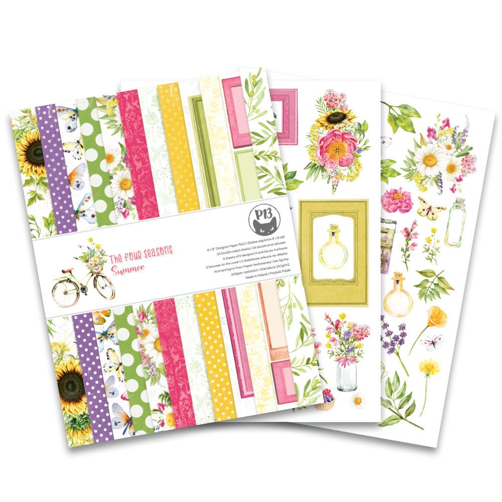 Набор двусторонней бумаги The Four Seasons - Summer, от P13, 15х20 см, 240 гр/кв.м, 24 л. (6 диз*4л.), бонус 2 л.