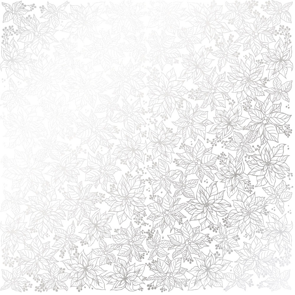 Лист односторонней бумаги с фольгированием Silver Poinsettia White от Фабрика Декору, 30,5 х 30,5 см