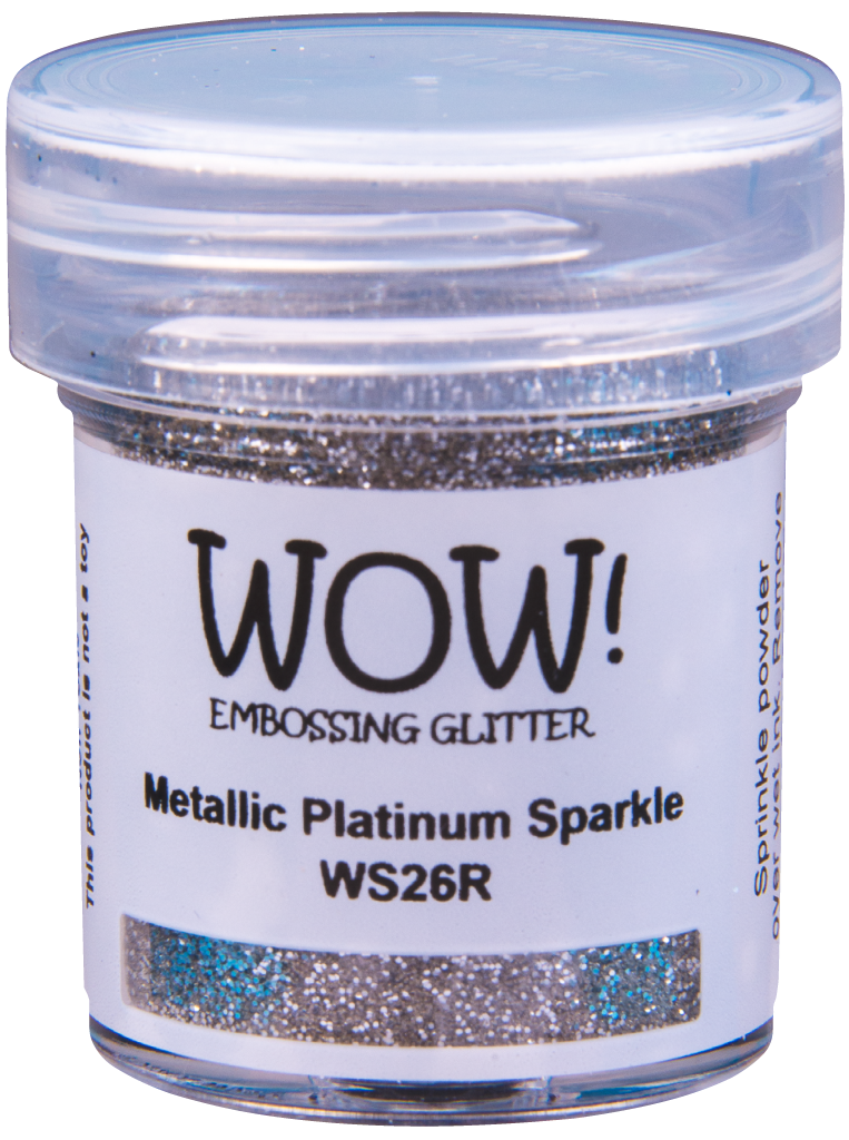 Пудра для эмбоссинга с глиттером "Embossing Glitters Metallic Platinum Sparkle - Regular" от WOW!, сверкающая платина металлик, размер обычный