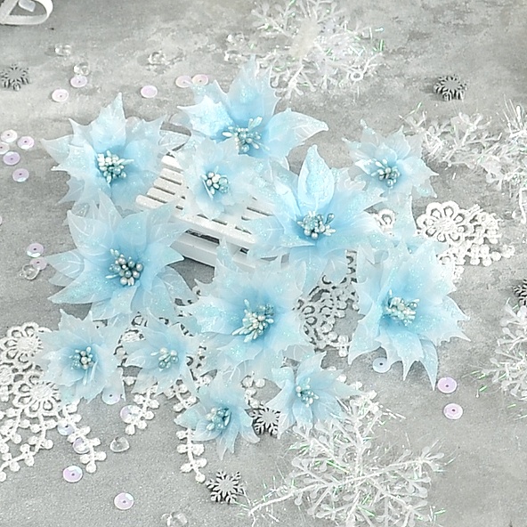 Набор цветов из кальки "Пуансеттии" Голубой лед, 13 шт,  от Ваниной Оксаны