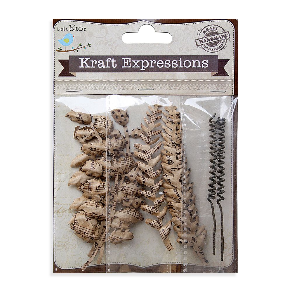 Набор листьев Kraft Printed Ferns & Petals - 10 шт от Little Birdie