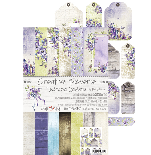 1/2 Набора двусторонней бумаги CREATIVE REVERIE, А4 (20,3x30,5см), 190 гр./кв.м, 7 л. + бонус, от Craft O'Clock