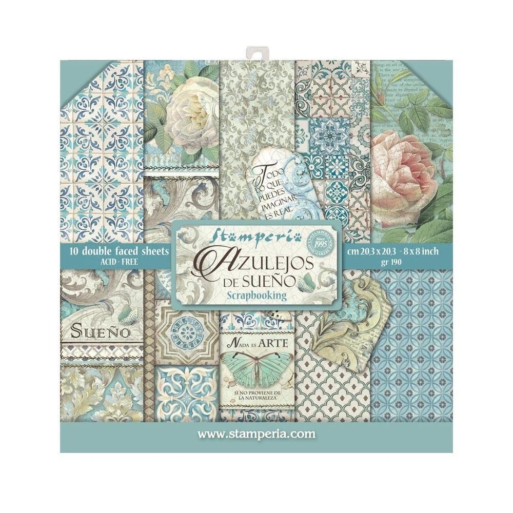 Набор двусторонней бумаги "Azulejos de sueno" от Stamperia, 10 листов 20,3x20,3