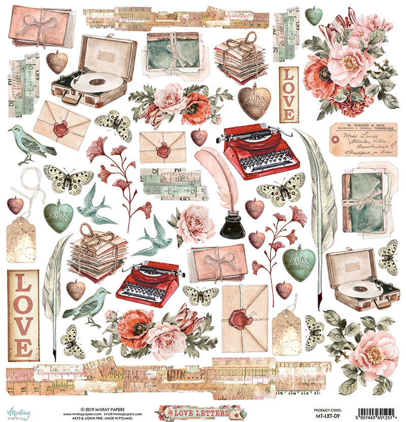 Лист для вырезания quot;Love Lettersquot; 30,5х30,5см, 240 г/м, от Mintay Papers в Москв