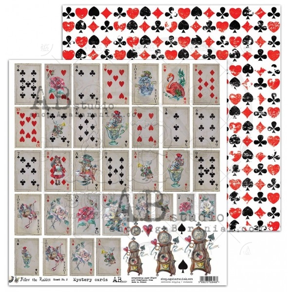 Лист двусторонней бумаги "Mystery cards"- sheet2- к коллекции "Follow the Rabbit", 30,5х30,5 от AB Studio, плотность 250 гр/м2