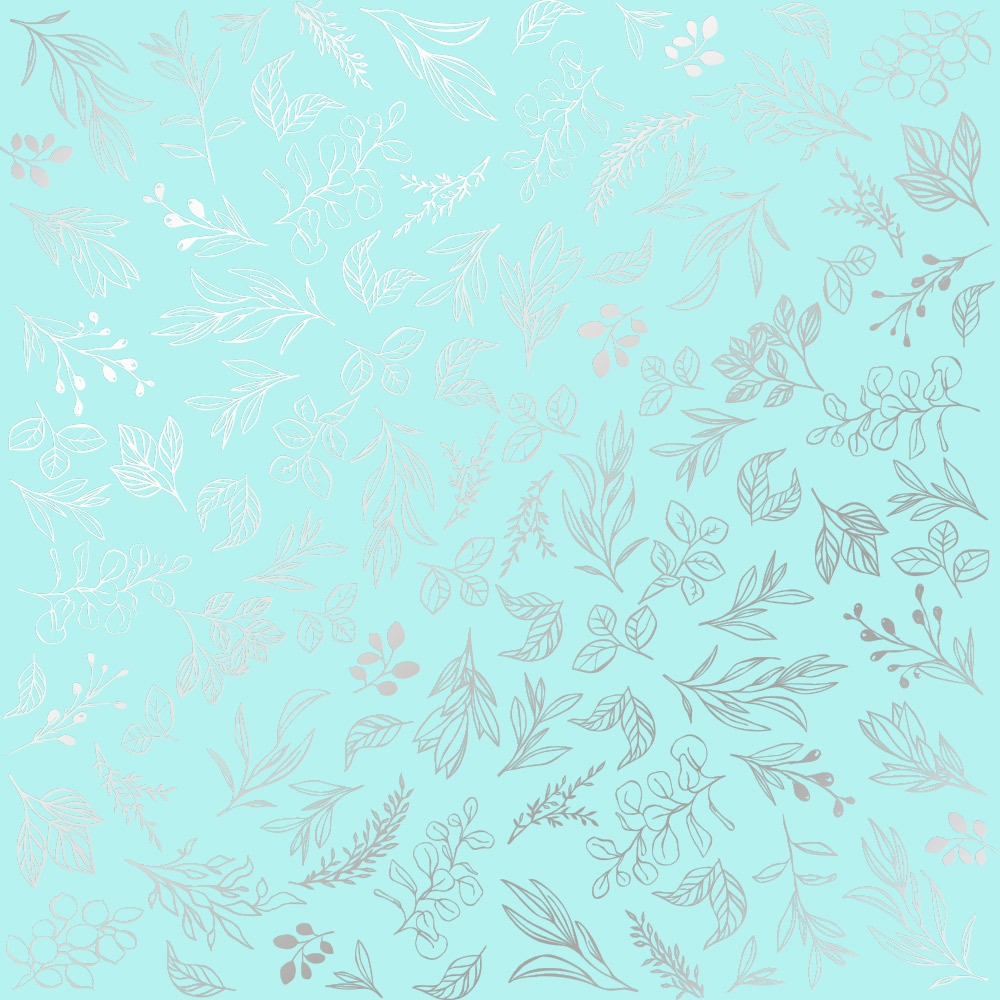 Лист односторонней бумаги с фольгированием Silver Branches Turquoise от Фабрика Декору, 30,5 х 30,5 см