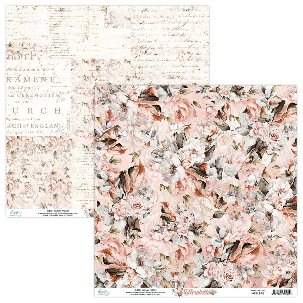 Лист двусторонней бумаги из коллекции "Florabella", MT-FLB-05,  30,5х30,5см, 240 г/м от Mintay paper
