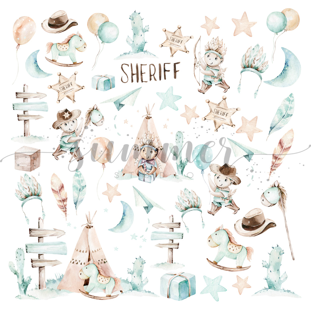 Лист для вырезания "Little sheriff" 30,5х30,5 см (190 г/м), от Summer Studio