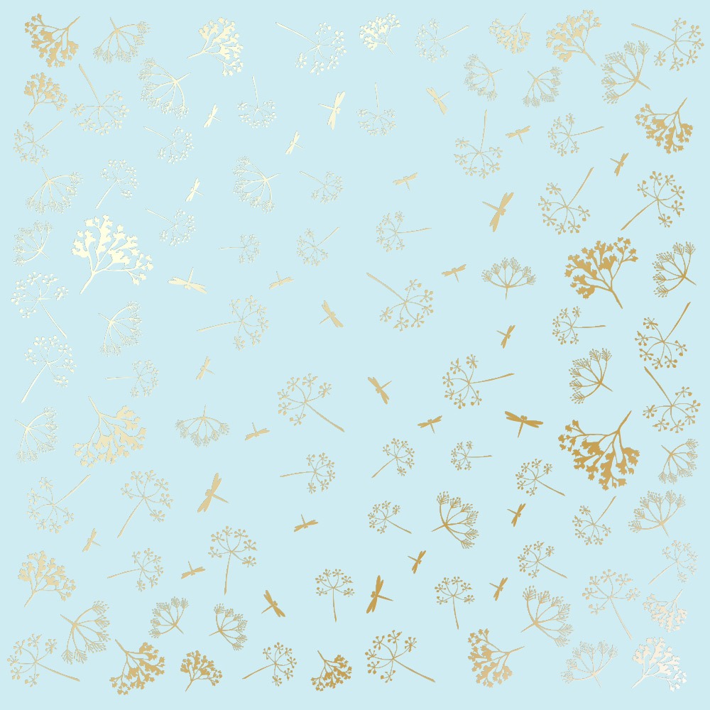 Лист односторонней бумаги с фольгированием Golden Dill Blue от Фабрика Декору, 30,5 х 30,5 см