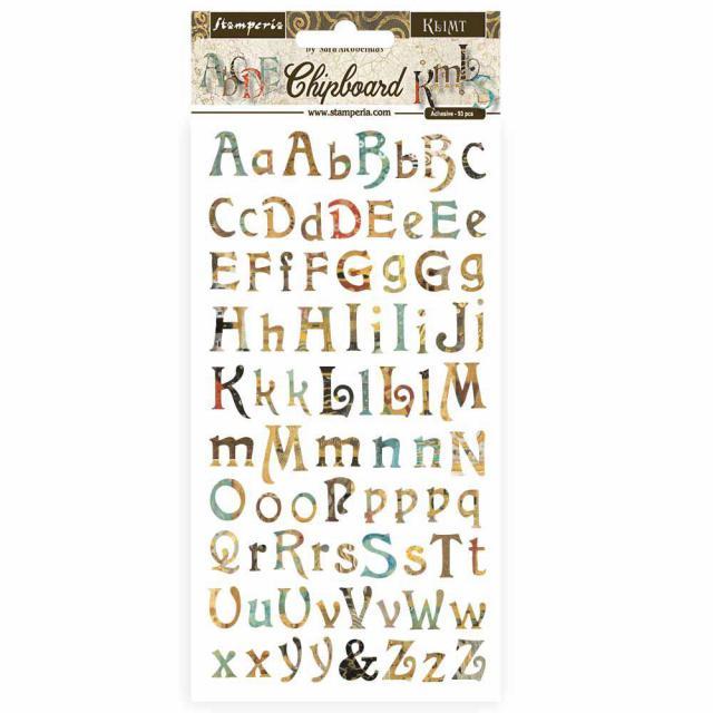 Чипборд к коллекции KLIMT Alphabet от Stamperia, 15х30 см, DFLCB49