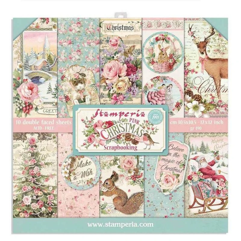 Набор двусторонней бумаги "Pink Christmas" от Stamperia, 10 листов 30,5x30,5