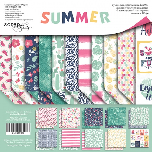 Набор двусторонней бумаги 20х20см от Scrapmir Summer 11л. (SM4300016)