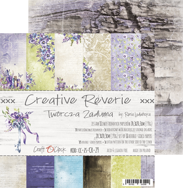 1/3 набора двусторонней бумаги CREATIVE REVERIE 20,3x20,3 см, 190 гр, 5 л.+ бонус, от Craft O'Clock