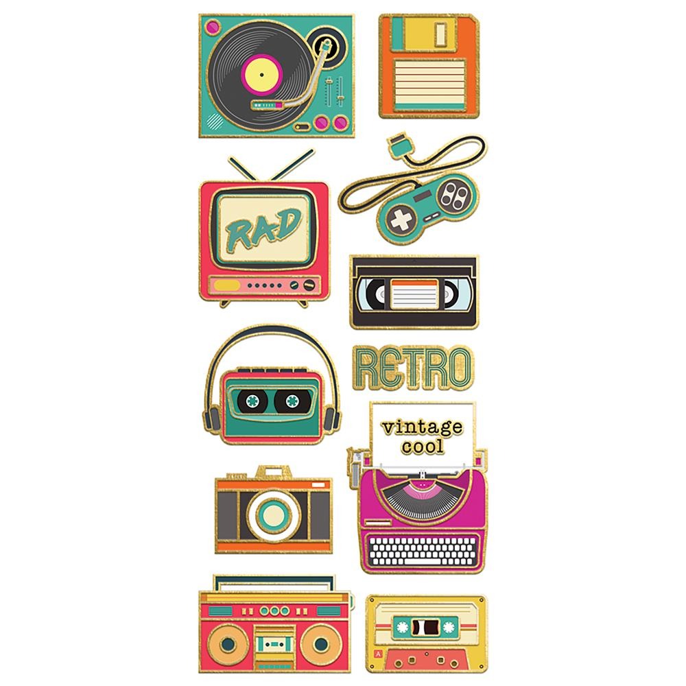 Лист наклеек с фольгированием Ретро электроника -  Sticky Pix Faux Enamel Stickers   - Retro Electronics от Paper House