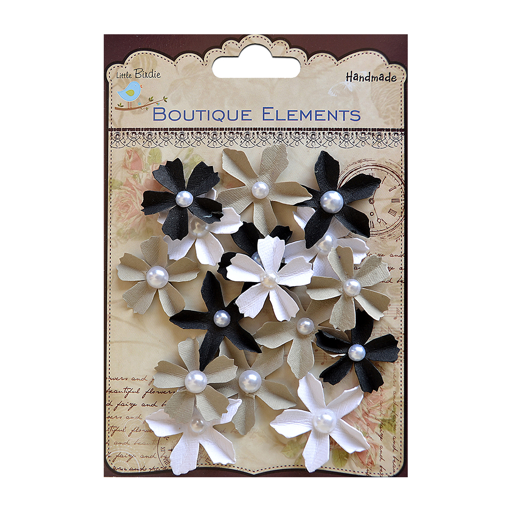 Набор цветов "Jewelled Florettes"- Black & White, 16 шт от Little Birdie