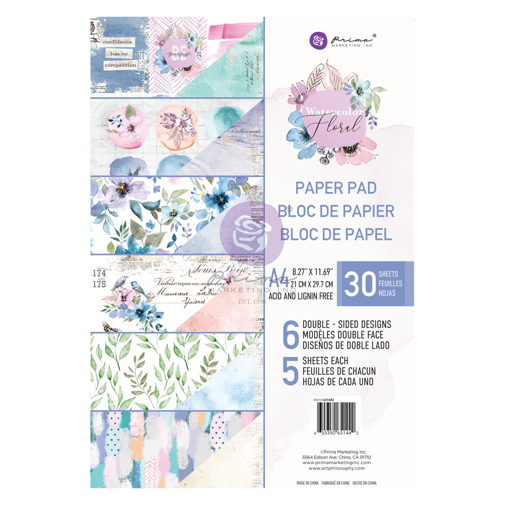 Набор бумаги Watercolor Floral Collection формат А4 - 30 листов, от Prima Marketing