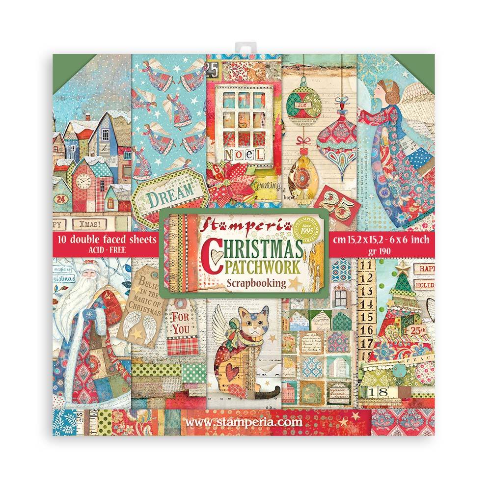 Набор двусторонней бумаги "Christmas Patchwork" от Stamperia, 10 листов 15,2x15,2