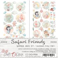 1/3 Набора бумаги с элементами для вырезания SAFARI FRIENDS LABELS SET 15,5x30,5cm, 250 гр./кв.м, 2 л, от Craft O'Clock