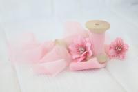 Шелковая лента, ЖАТЫЙ ШИФОН, ширина 3 см, цвет Барби, 1,4 м, от ROZEFLOWERS